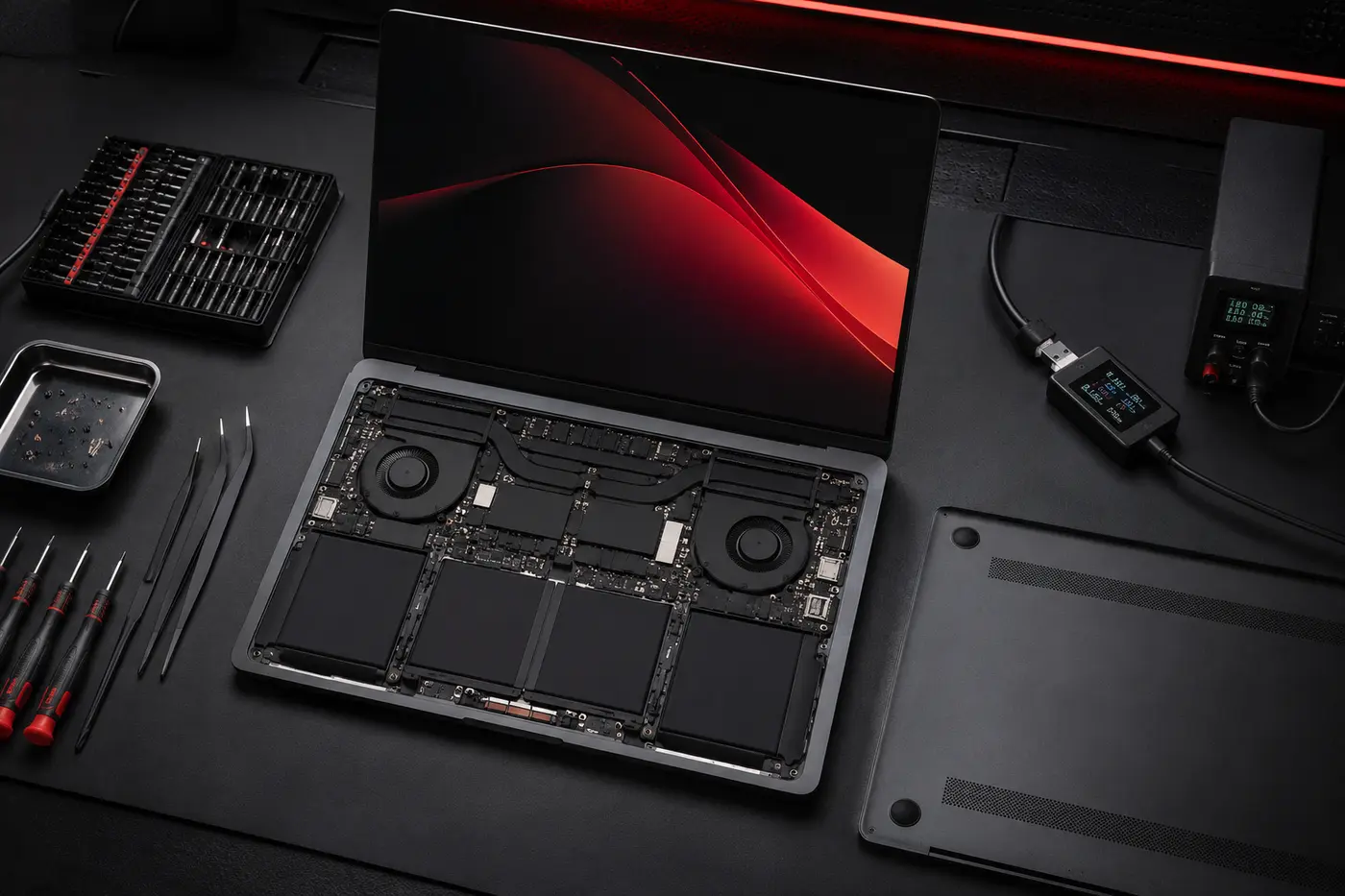 Modern laptop open for professional computer repair